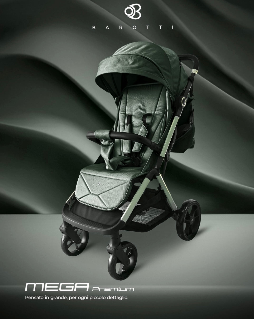 Passeggino leggero 0/22kg con borsa verde barotti mega