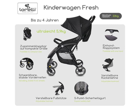 Passeggino leggero 0/22kg fresh nero