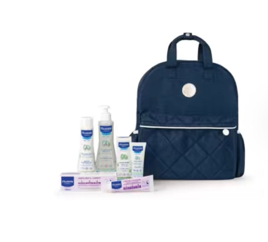 Mustela Zaino con detergente delicato +fluido detergente +pasta cambio + hydra bebè viso