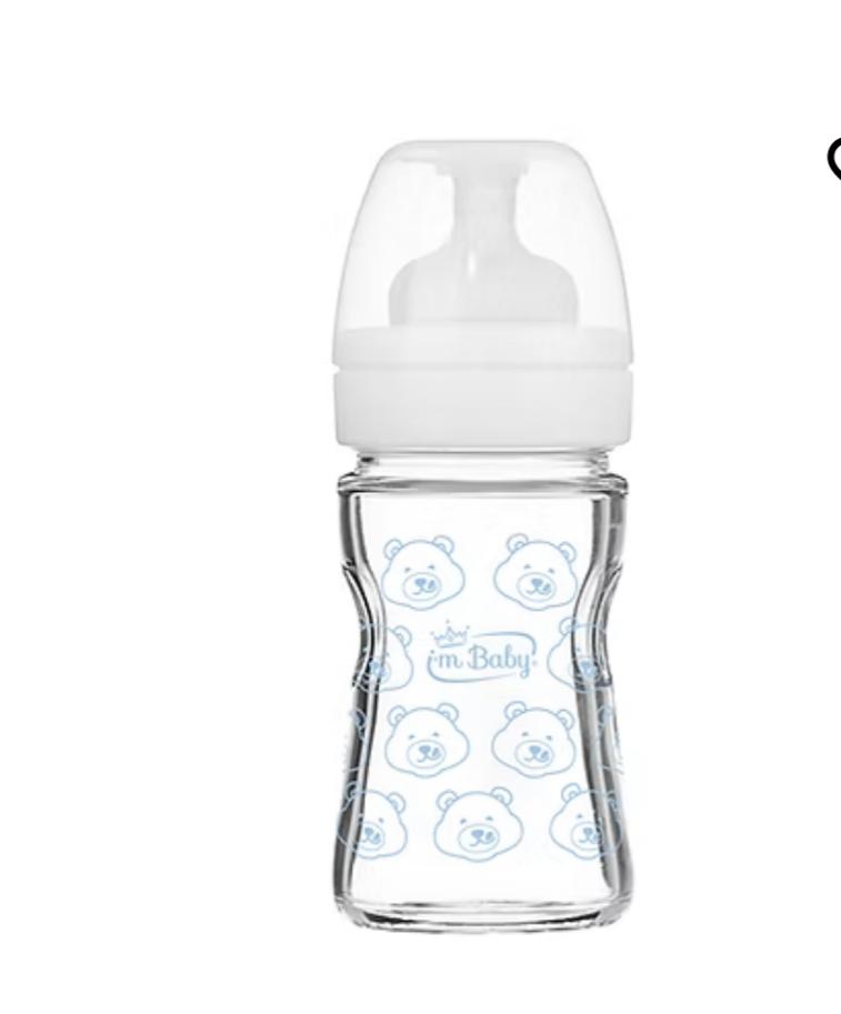 Biberon vetro 0+ azzurro orso