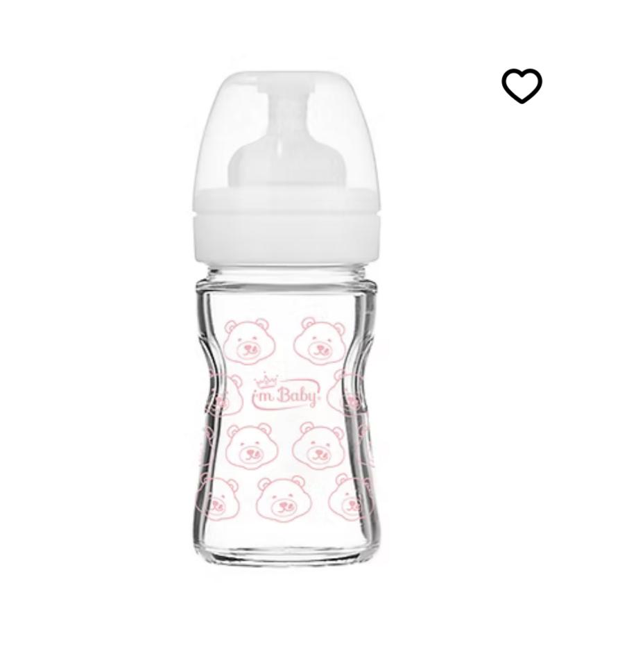Biberon in vetro 0+ rosa orso