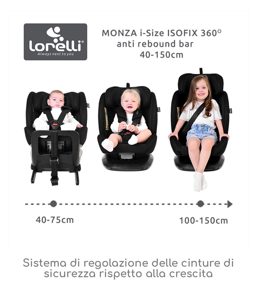 Seggiolino auto Monza i size isofix anti rebound bar nero Lorelli