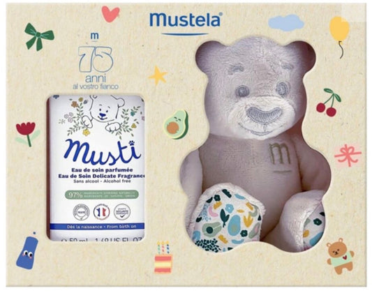 Cofanetto Musti acqua profumata e orsetto di peluche 50ml Mustela