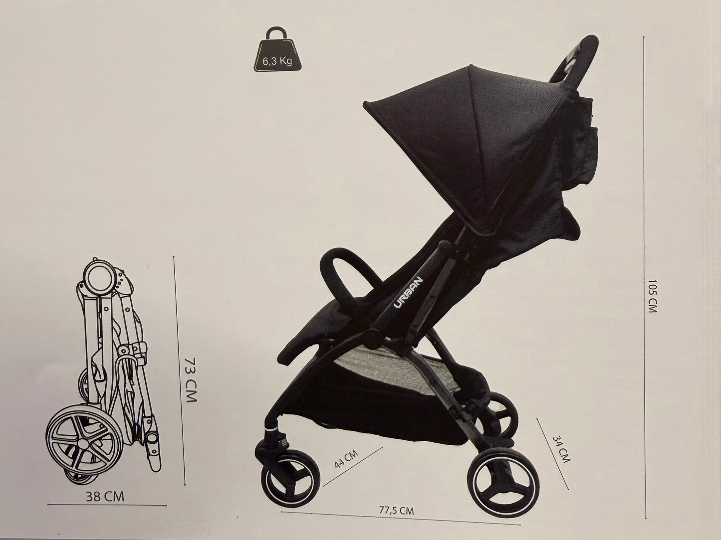 Passeggino leggero Urban nero 22 kg Leonie