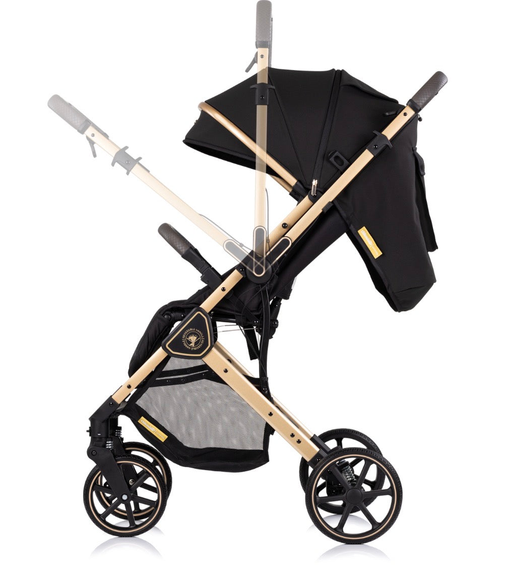 Passeggino leggero 22kg reversibile omnia nero e oro chipolino