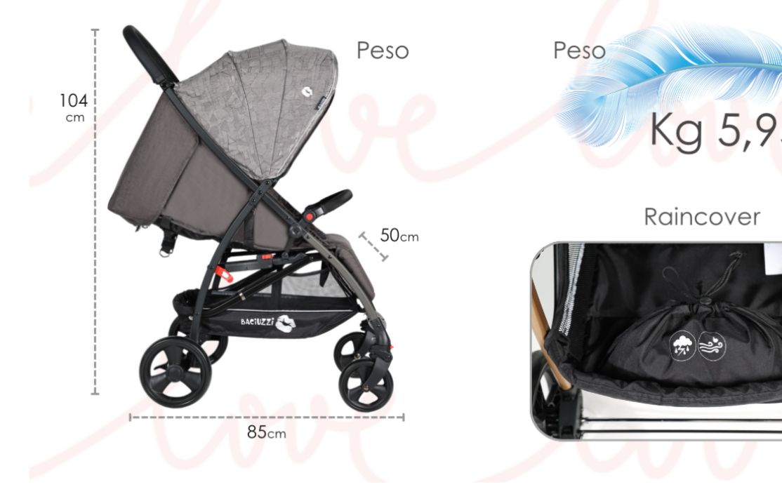 Passeggino leggero 22 kg grigio marble baciuzzi