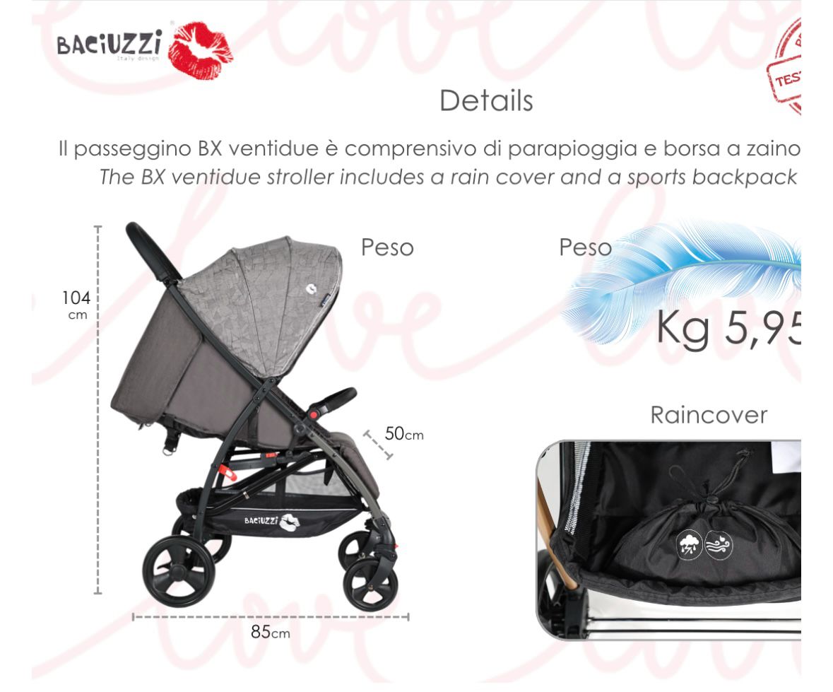 Passeggino leggero 22kg jeans blue baciuzzi